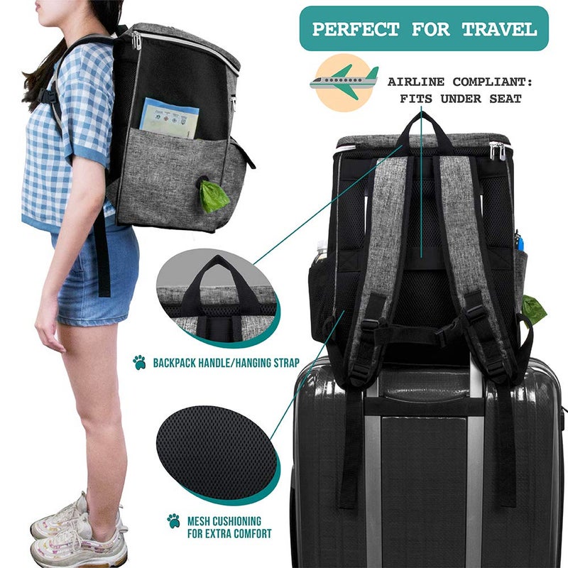 PetAmi Dog Travel Bag Backpack, Airline Approved Dog Bags for Traveling, Puppy Diaper Bag Supplies, Pet Camping Essentials Hiking Accessories Dog Mom Gift, Food Container, Collapsible Bowls, Gray - Image 5
